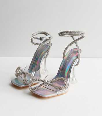 Public Desire Silver Diamanté Stiletto Heel Sandals