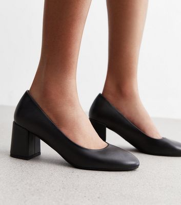 Black leather block heel court shoes on sale