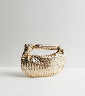 Public Desire Gold Metallic Woven Grab Handle Bag