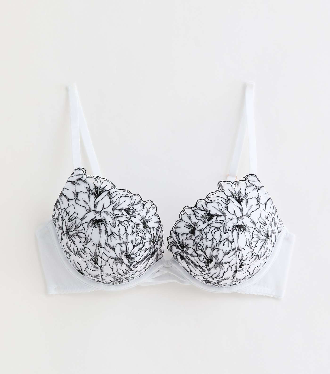 White Embroidered Floral Print Bra Image 5