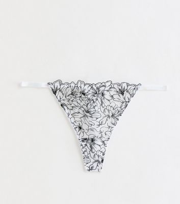 White Embroidered Floral Print Thong New Look