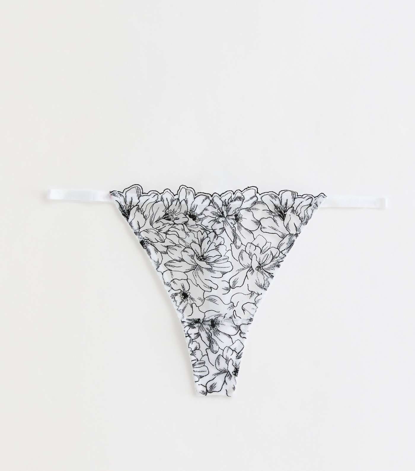 White Embroidered Floral Print Thong Image 5