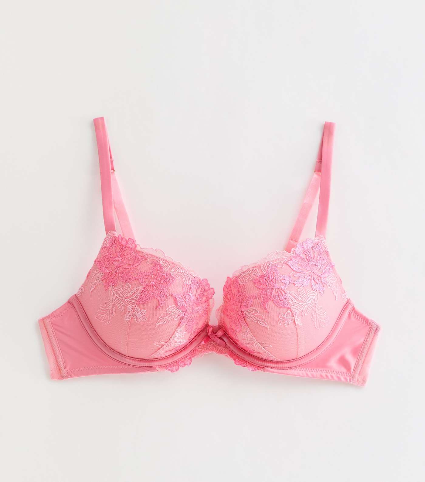 Pink Floral Embroidered Push Up Bra Image 5