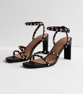 Black Stud Embellished Block Heel Sandals