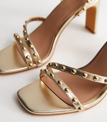 Gold Stud Embellished Block Heel Sandals New Look