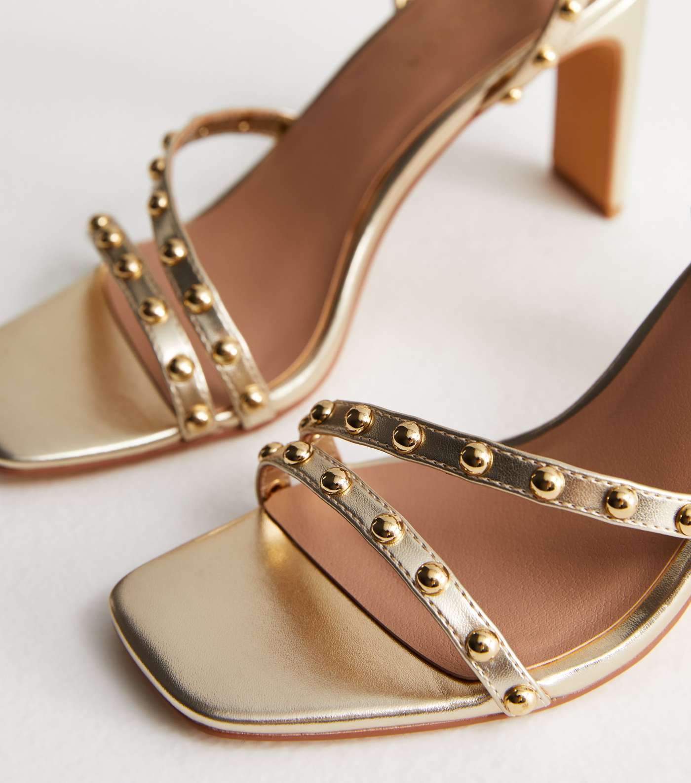 Gold Stud Embellished Block Heel Sandals Image 4