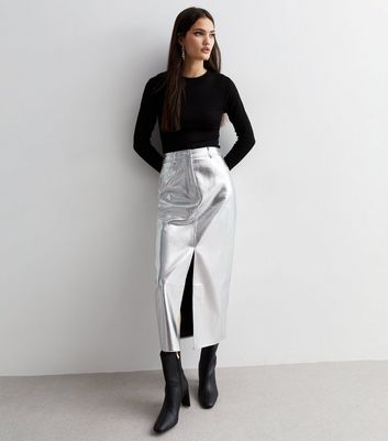 Buy silver 2024 metallic skirt