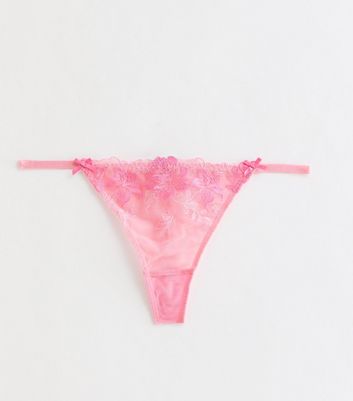 Pink Floral Embroidered Thong New Look