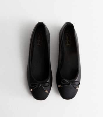 Black Leather-Look Bow Ballet Pumps