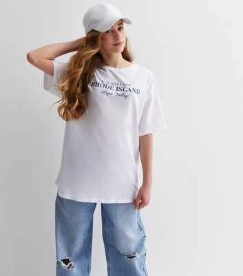 Girls White Cotton Rhode Island Logo Oversized T-Shirt