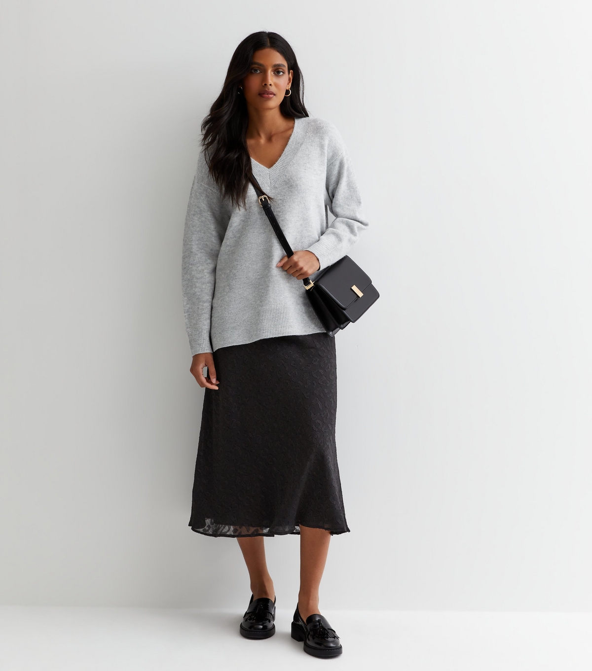 Women's Black Animal Print Jacquard Midi Skirt Gini London New Look