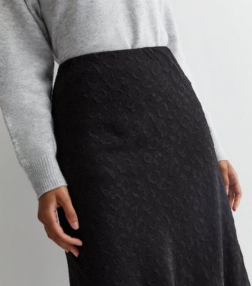 Gini London Black Animal Print Jacquard Midi Skirt New Look