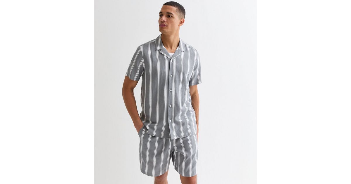 Dark Grey Stripe Relaxed Fit Linen Blend Shorts New Look