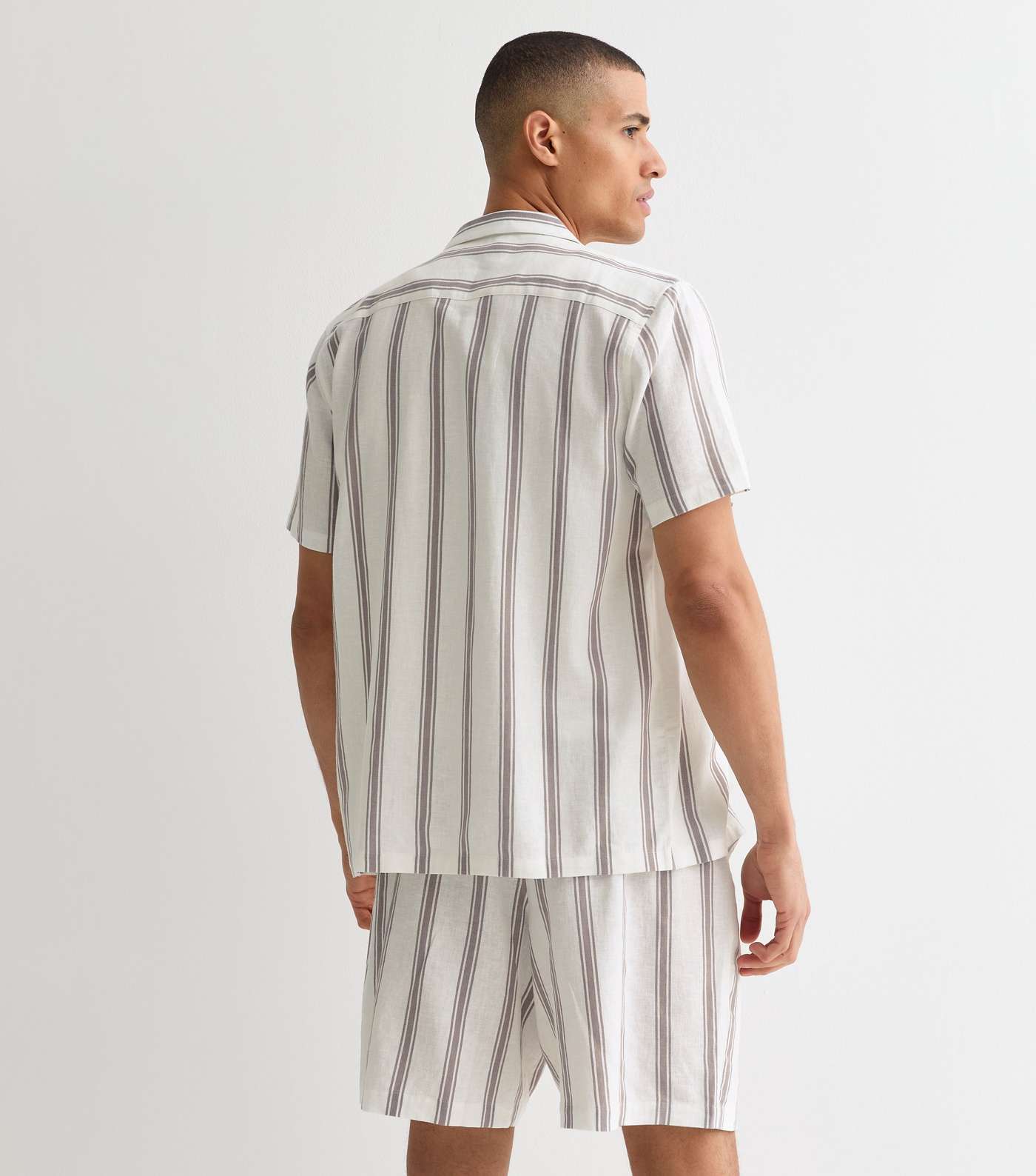 White Stripe Relaxed Fit Linen Blend Shorts Image 4