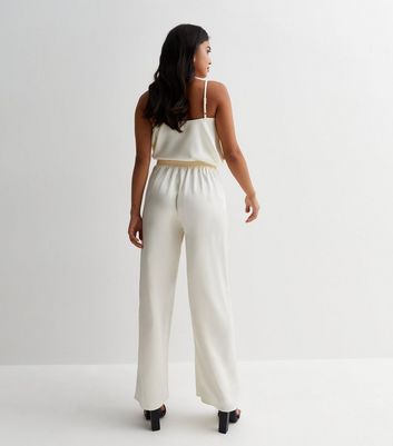 Cream wide leg trousers petite sale