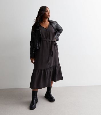 Curves Black Belted Tiered Maxi Dress New Look