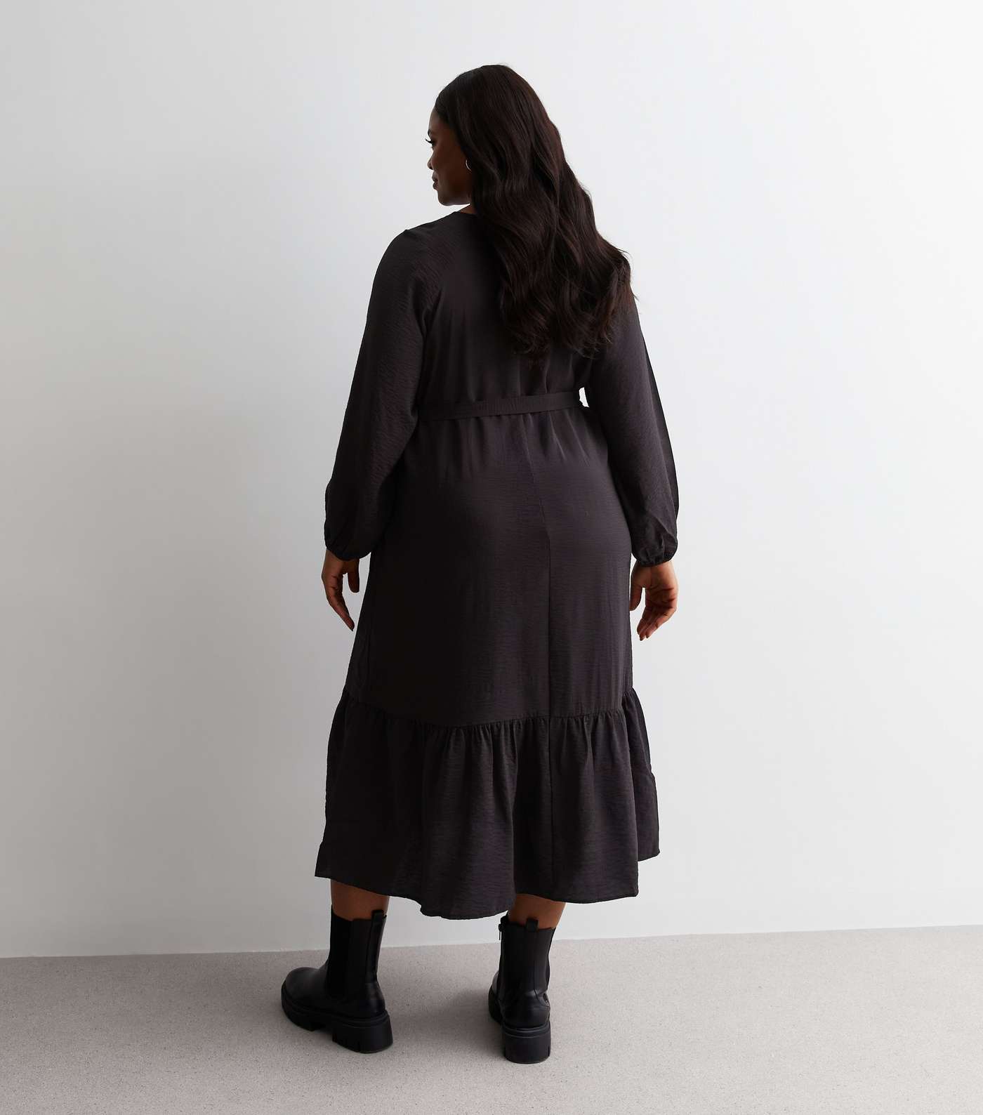 Curves Black Belted Tiered Maxi Dress Image 4