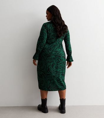 Curves Green Abstract Print Split Hem Midi Dress New Look