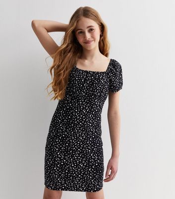 Girls Black Floral Cut Out Dress | New Look