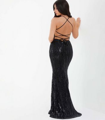 QUIZ Petite Black Sequin Strappy Maxi Dress New Look