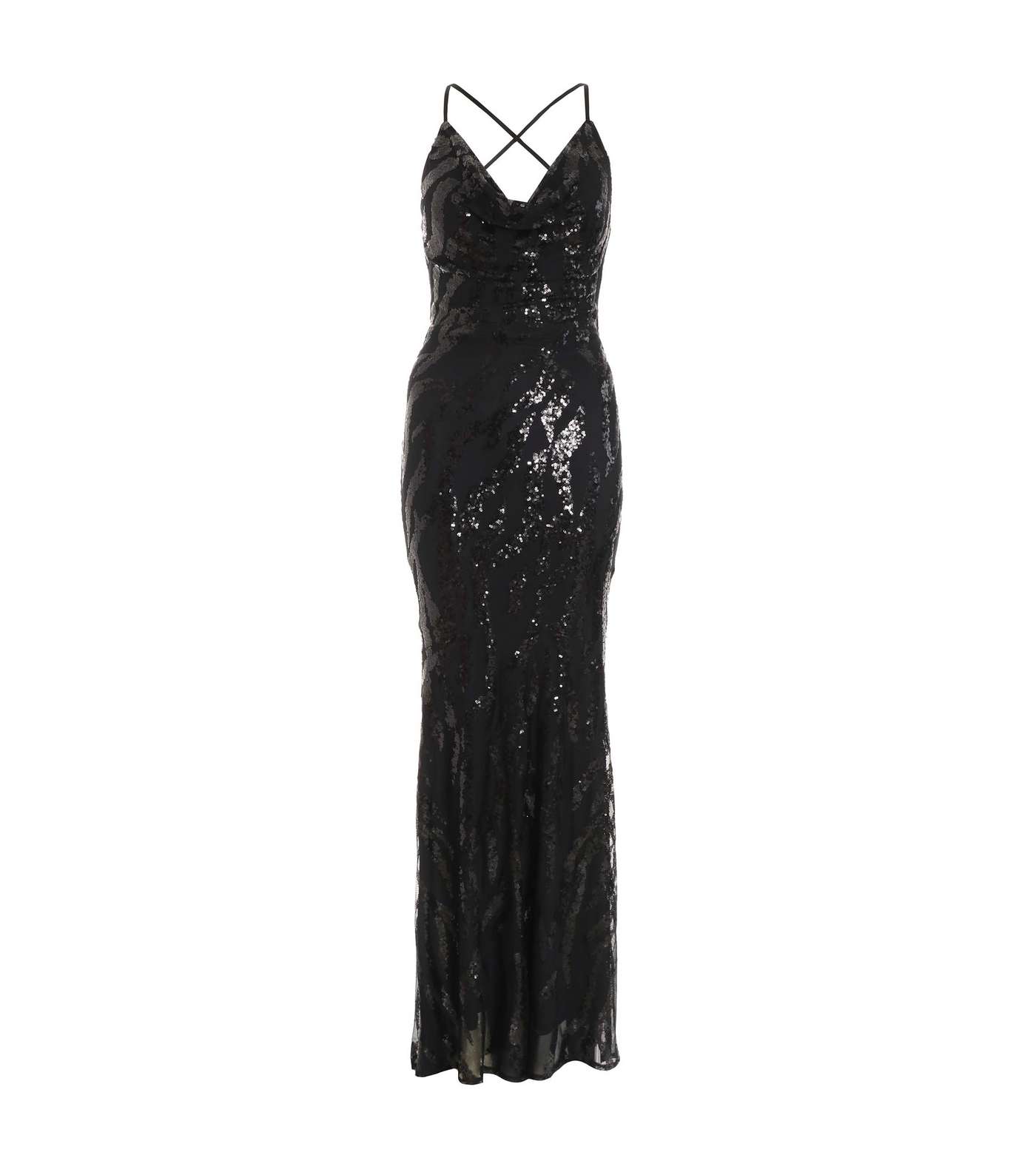 QUIZ Petite Black Sequin Strappy Maxi Dress Image 4