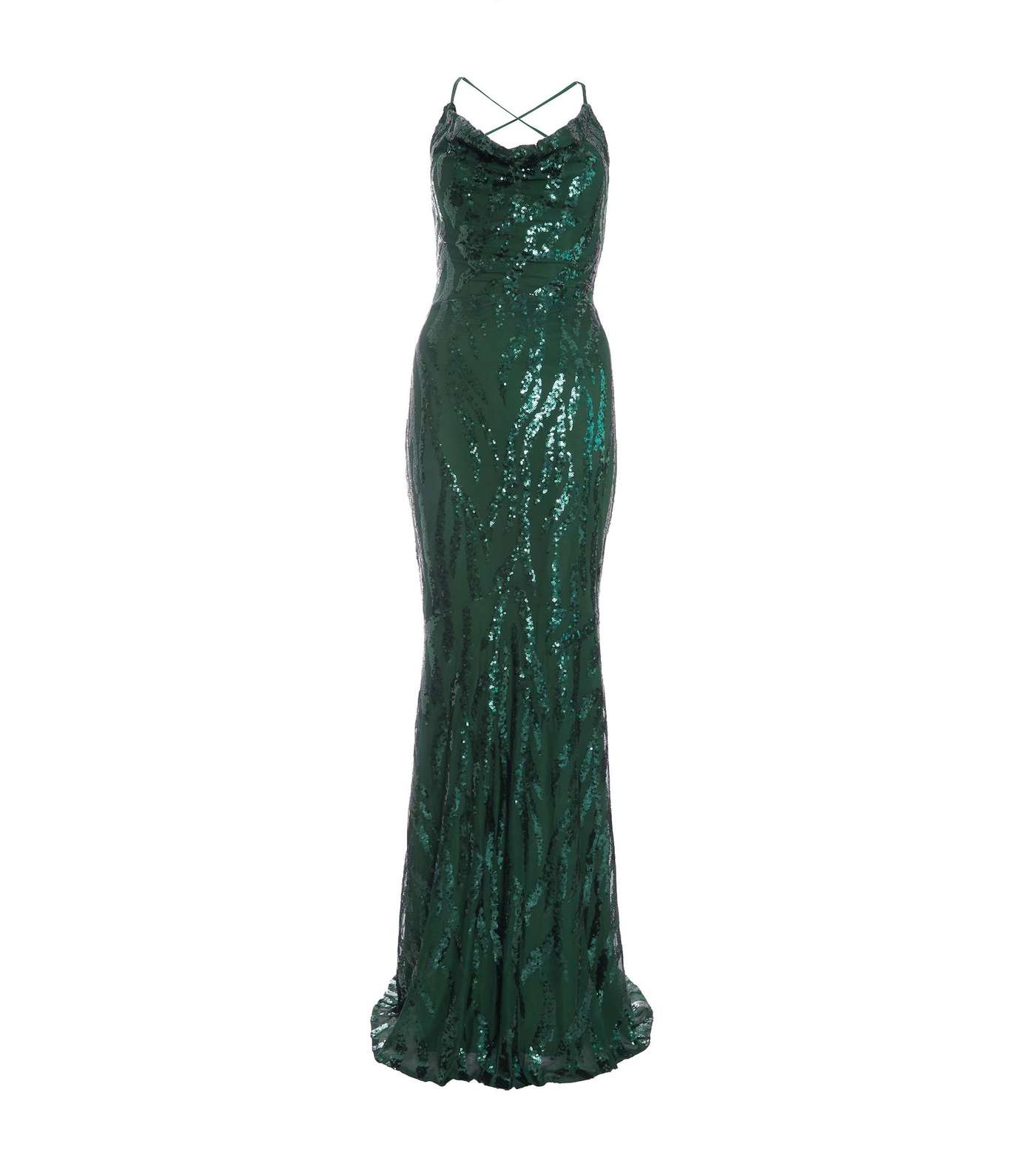 QUIZ Petite Dark Green Sequin Strappy Maxi Dress Image 4