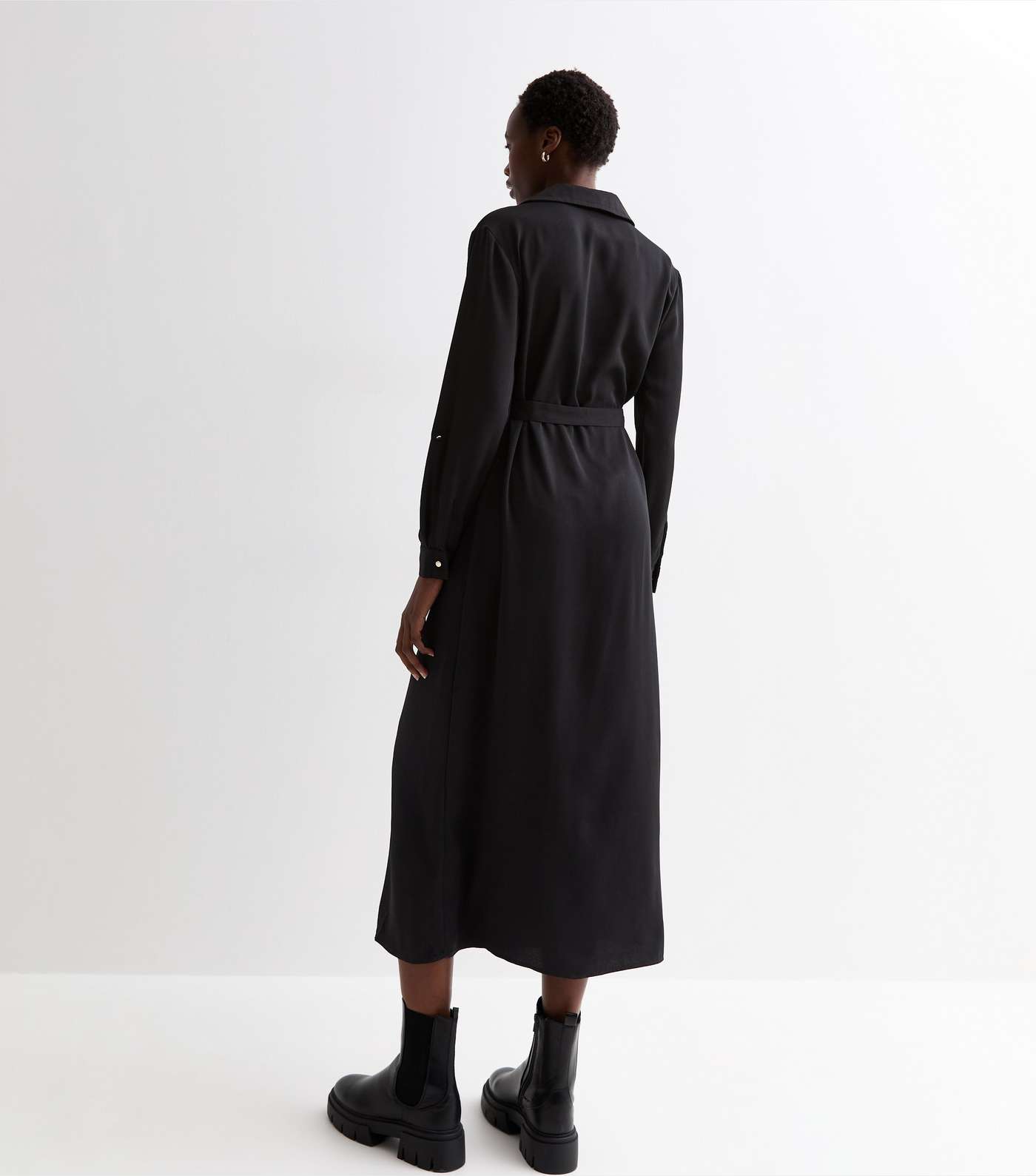 Tall Black Long Sleeve D Ring Midi Shirt Dress Image 4