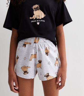 Girls Black Short Pyjama Set with Pug Print New Look