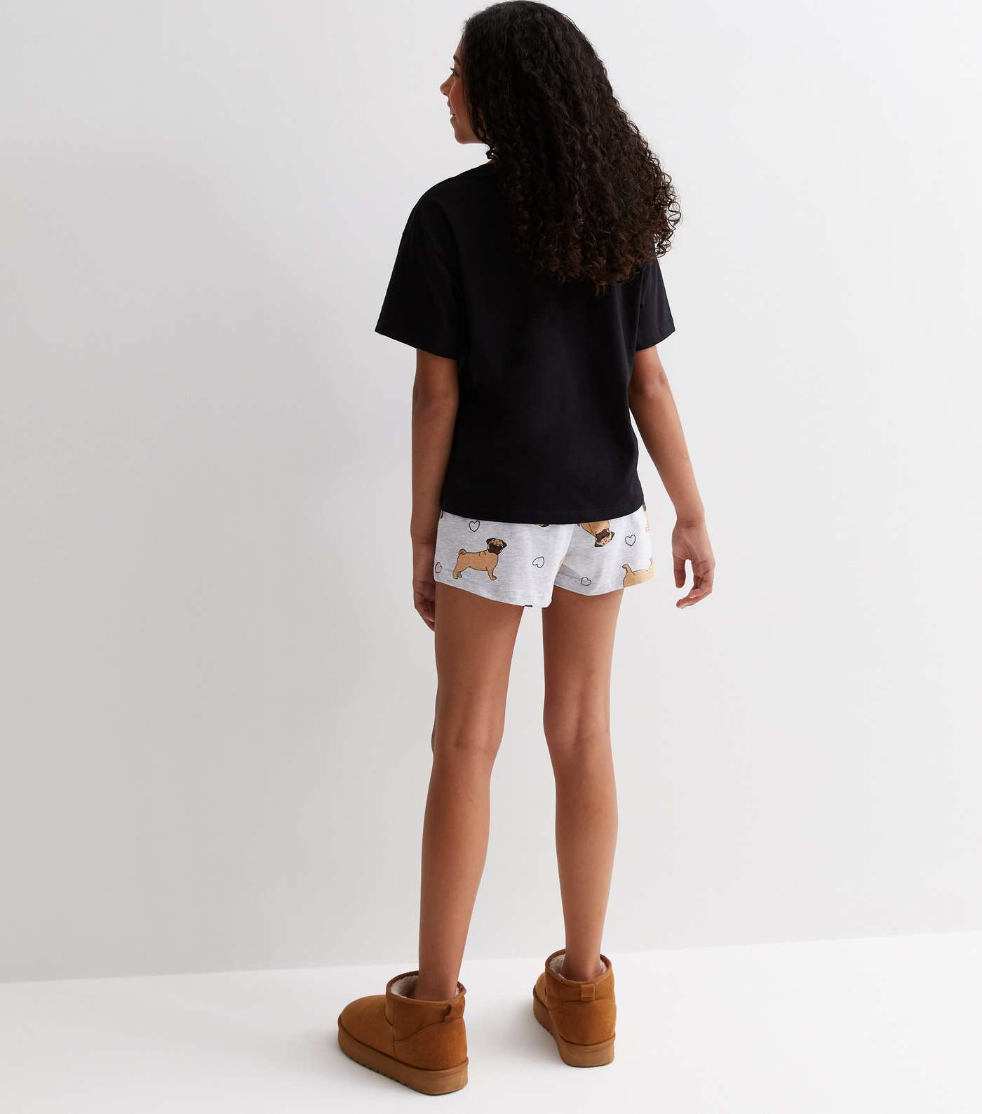 Girls Black Short Pyjama Set with Pug Print Image 5