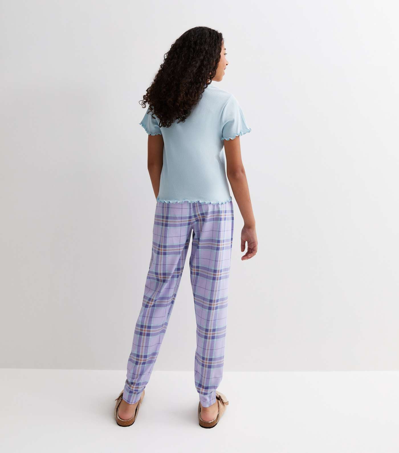Girls Pale Blue Trouser Pyjama Set with Diamanté Butterfly Logo Image 5