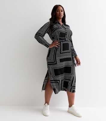 Curves Black Maze Print Midi Dress