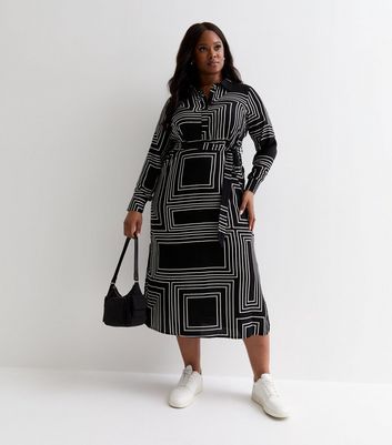 Curves Black Maze Print Midi Dress New Look