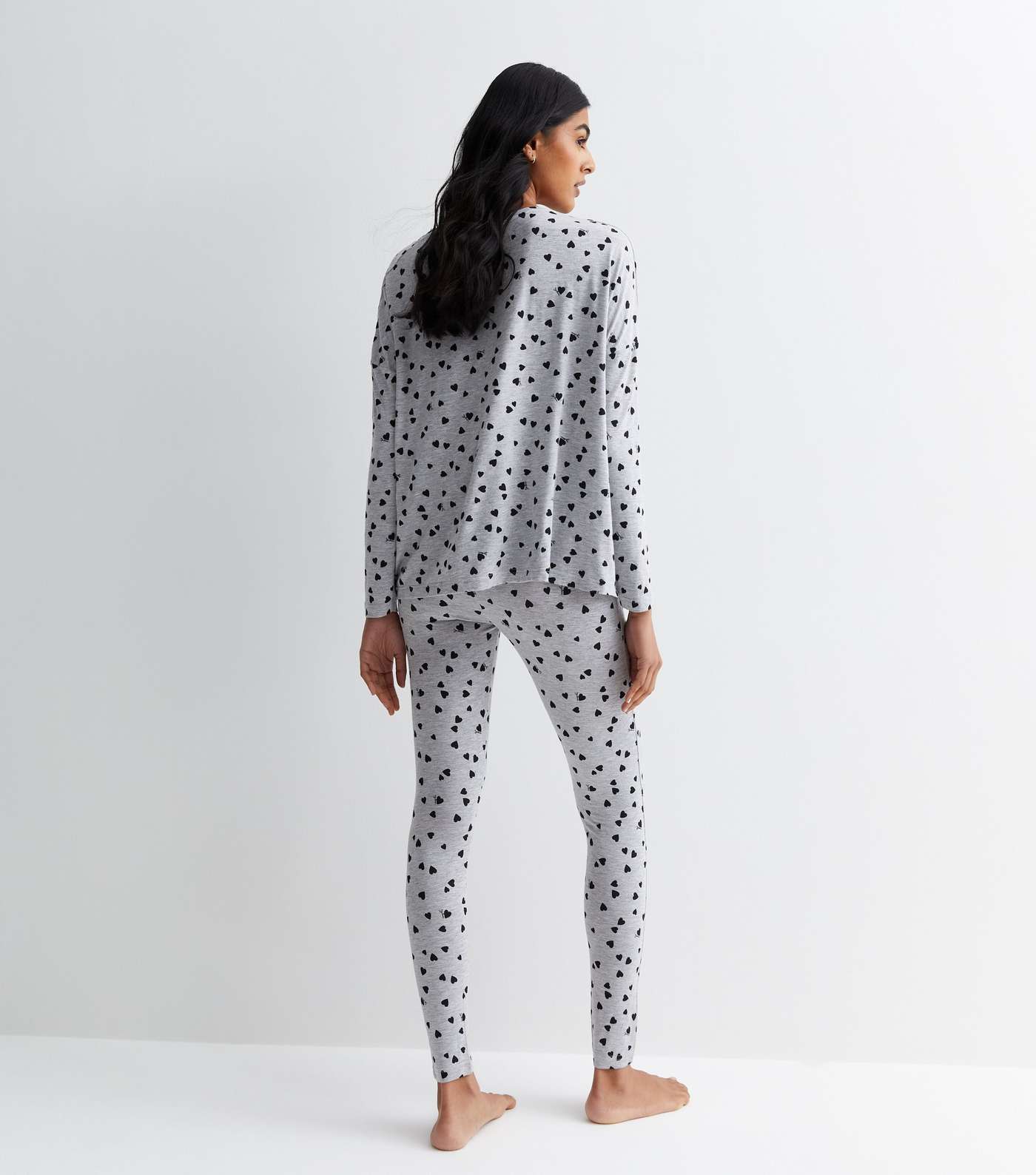 Pale Grey Pyjama Legging Set with Heart Print Image 5