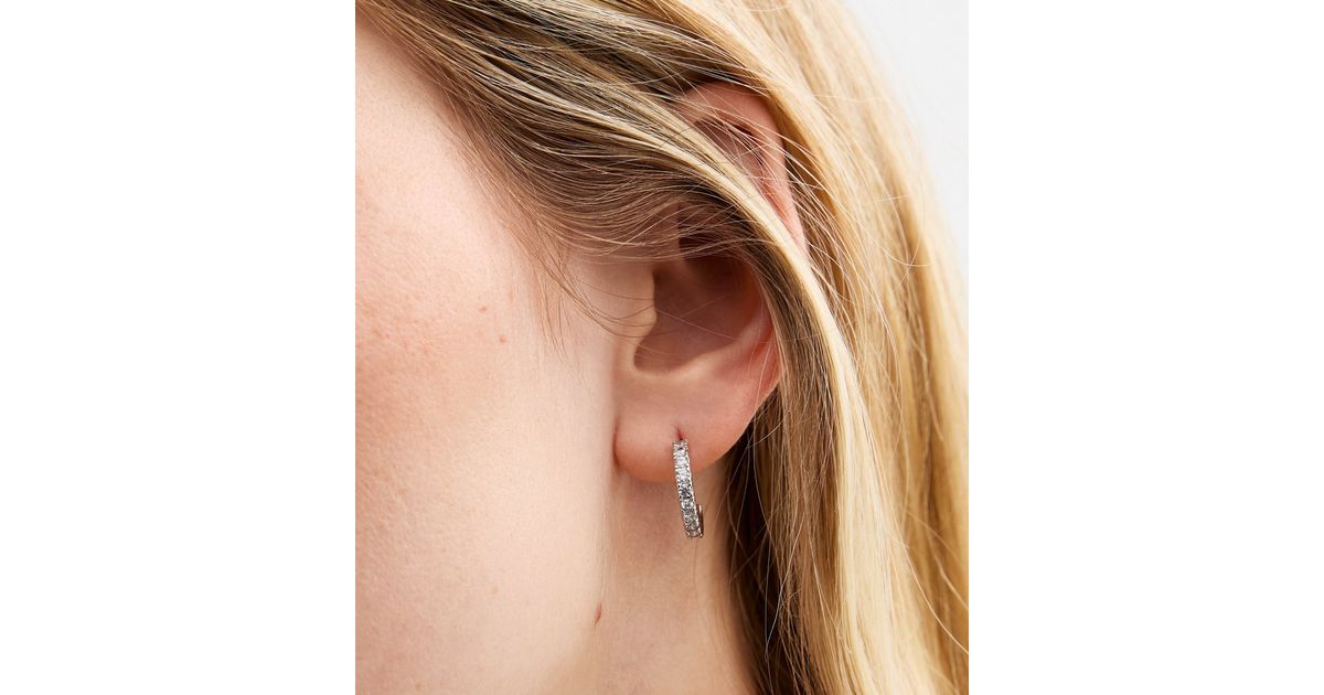 Silver Cubic Zirconia Mini Hoop Earrings New Look