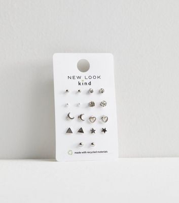 9 Pack Silver Mixed Tiny Stud Earrings New Look