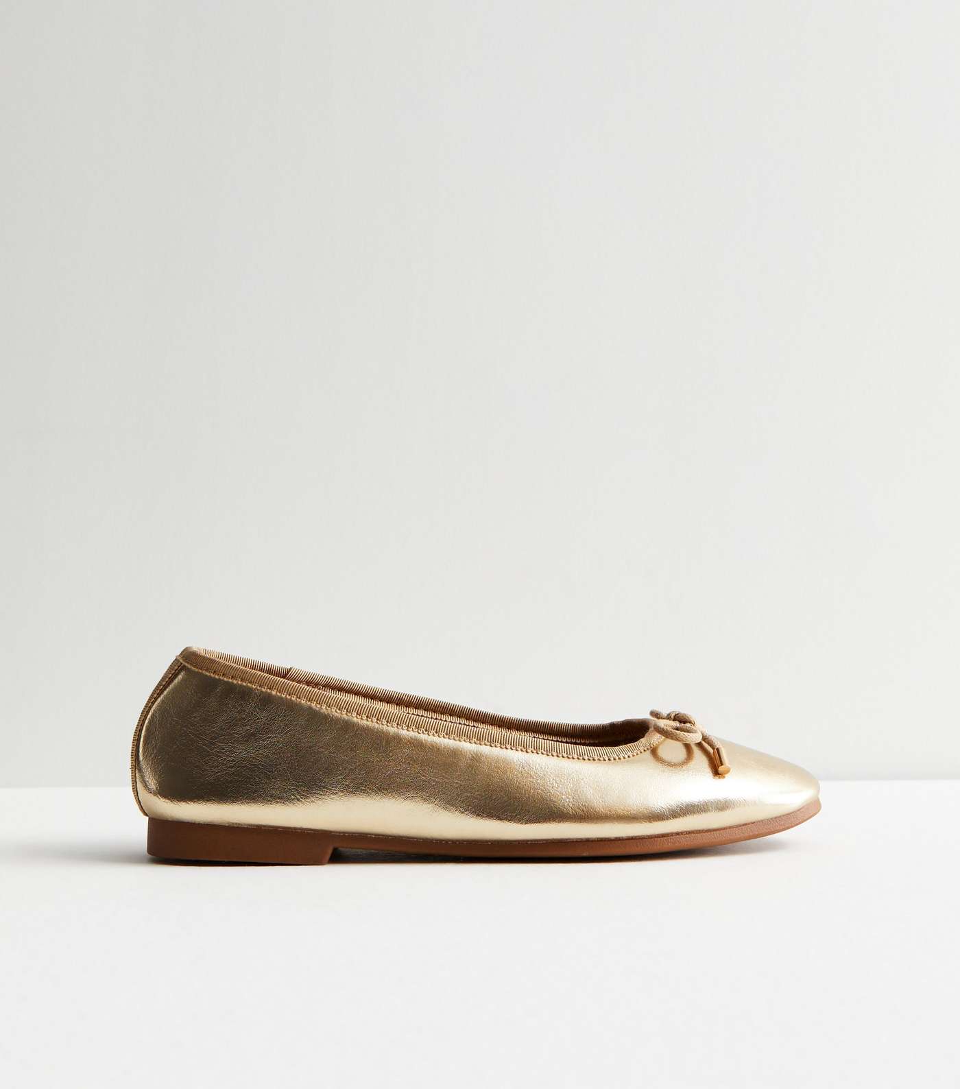 Gold Leather-Look Bow Ballet Pumps Image 5