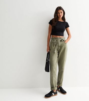 Olive Dayna Paperbag Jeans New Look