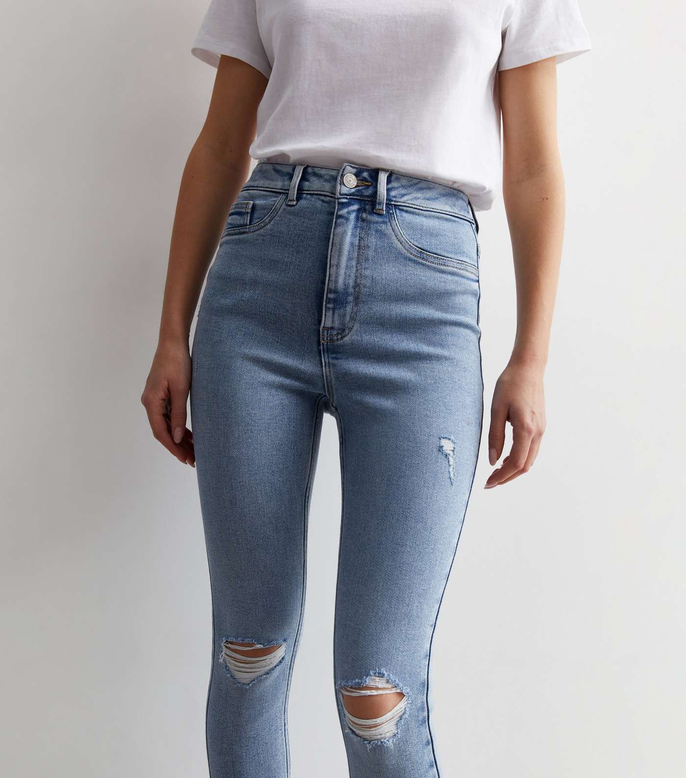 Pale Blue Ripped Knee Hallie Super Skinny Jeans Image 2
