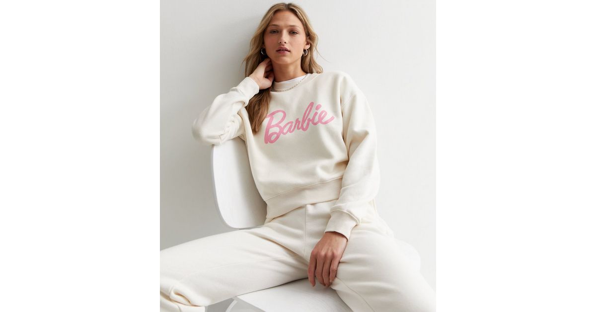 Off White Cotton Barbie Logo Sweatshirt New Look