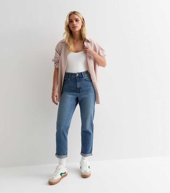 Petite Teal Vintage Tint High Waist Tori Mom Jeans