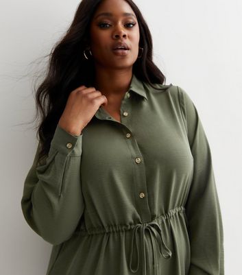 Olive green button on sale dress