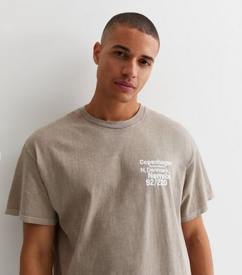 Men's Stone Cotton Copenhagen Logo Relaxed Fit T-Shirt New Look