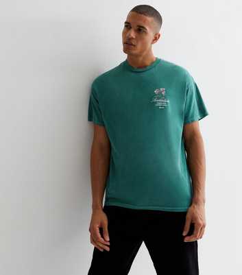 Dark Green Cotton Floral Amsterdam Logo Relaxed Fit T-Shirt