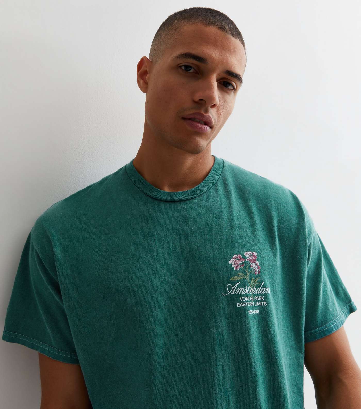 Dark Green Cotton Floral Amsterdam Logo Relaxed Fit T-Shirt Image 2