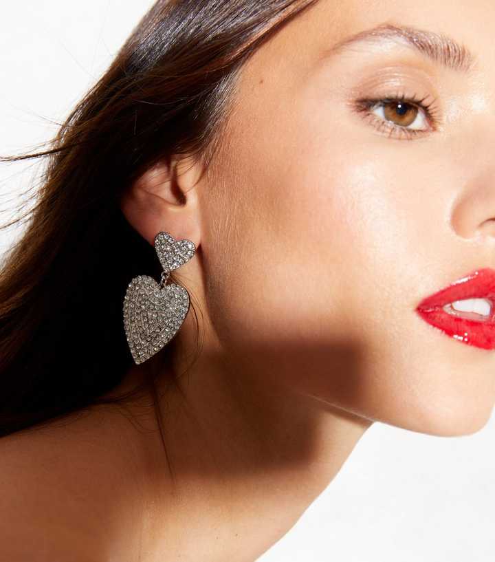 Silver Diamanté Heart Doorknocker Earrings
