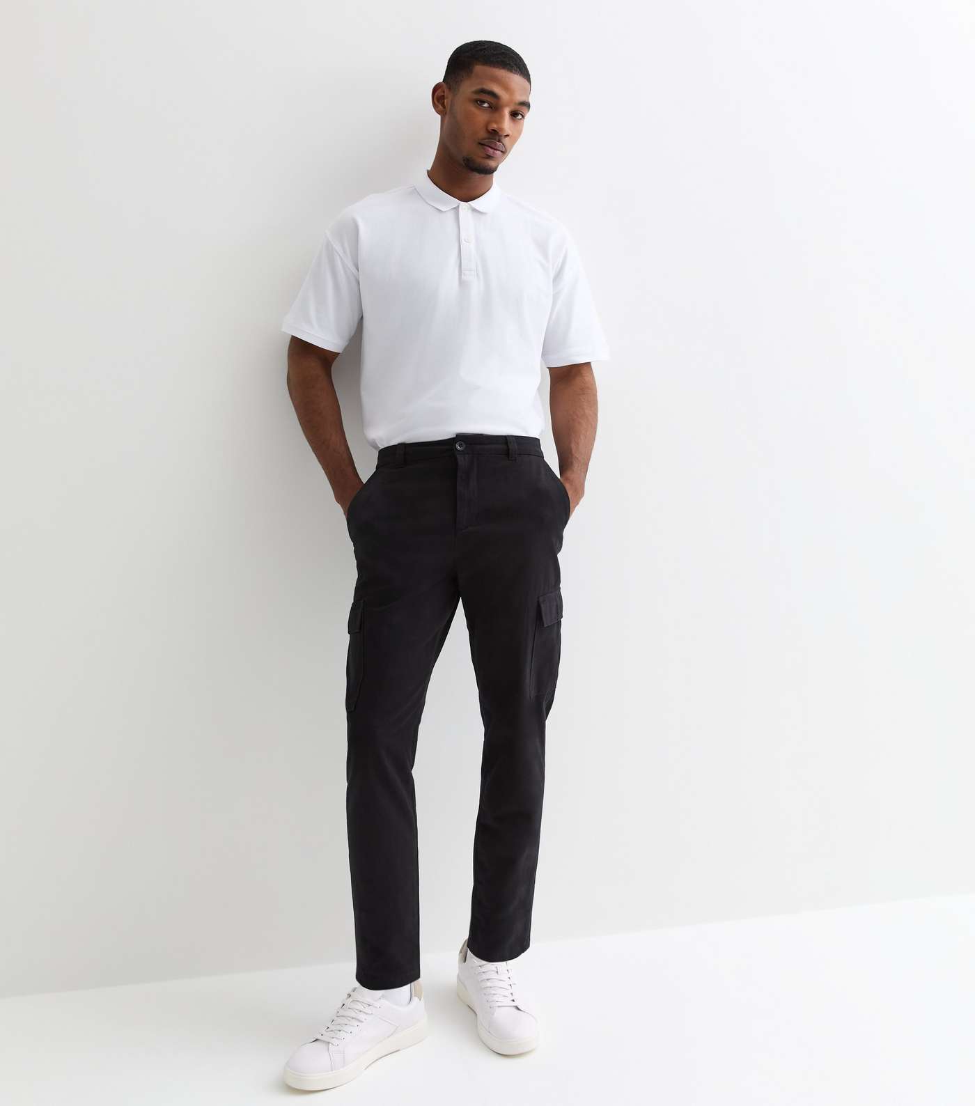 Black Cotton Cargo Trousers Image 3