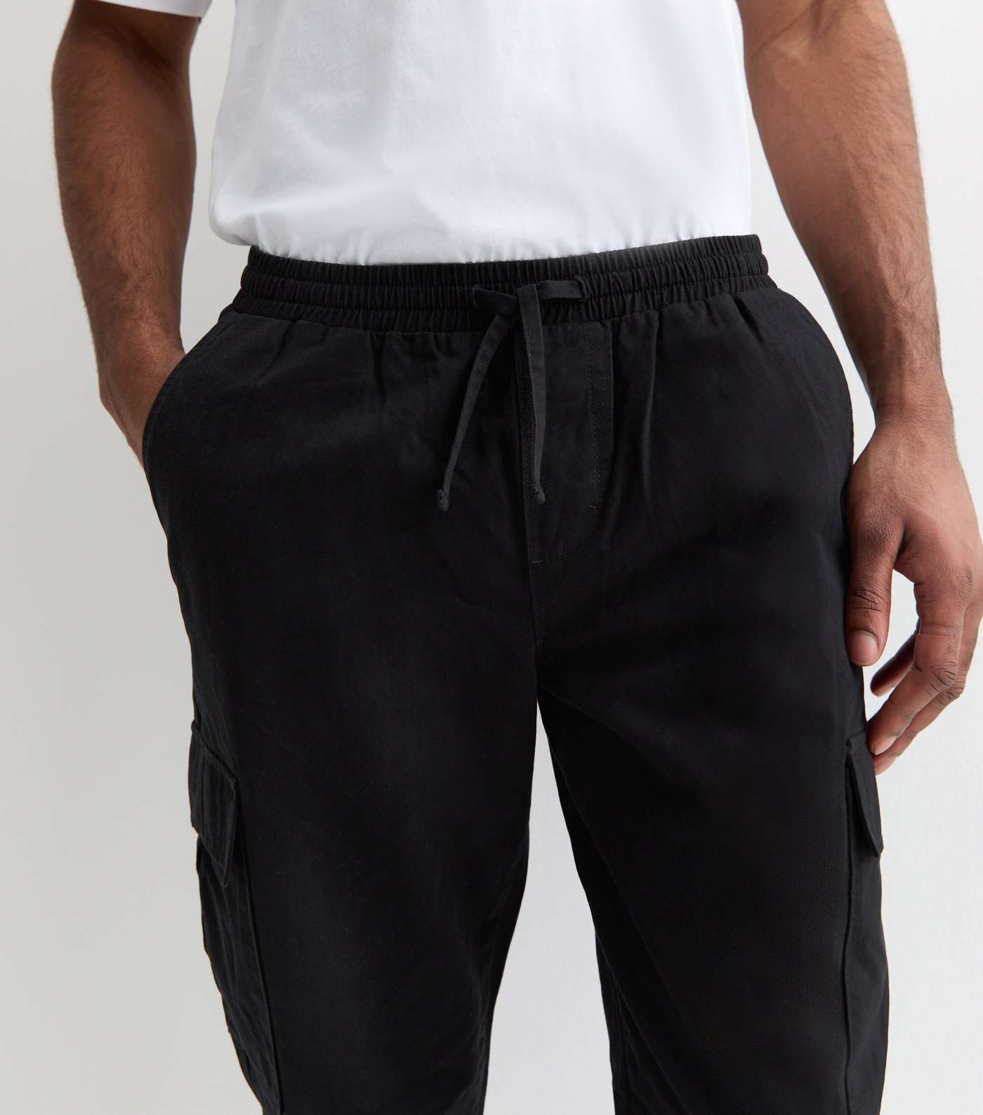 Black Cotton Cuffed Cargo Trousers Image 3