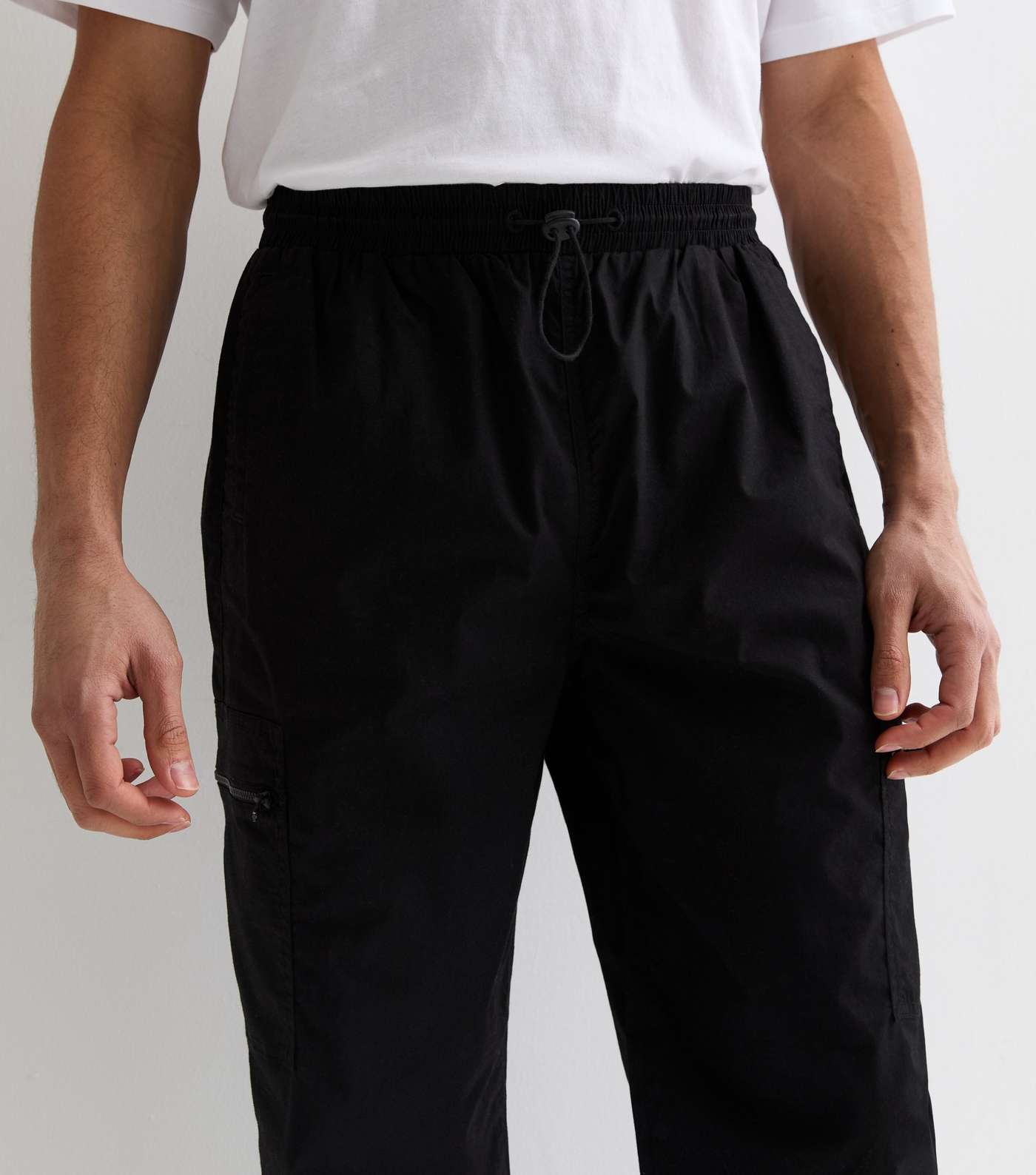 Black Poplin Cuffed Cargo Trousers Image 2