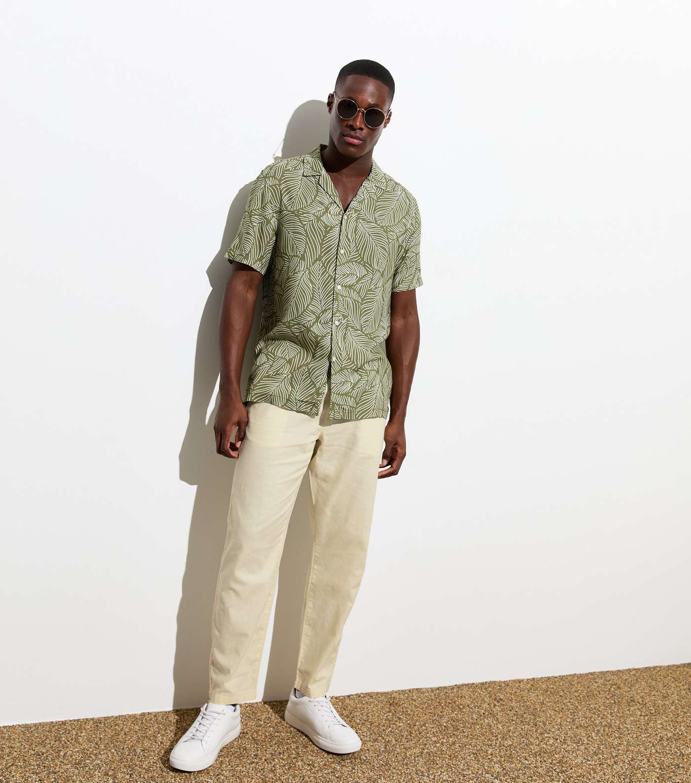 Cream Linen Blend Pull On Trousers Image 3