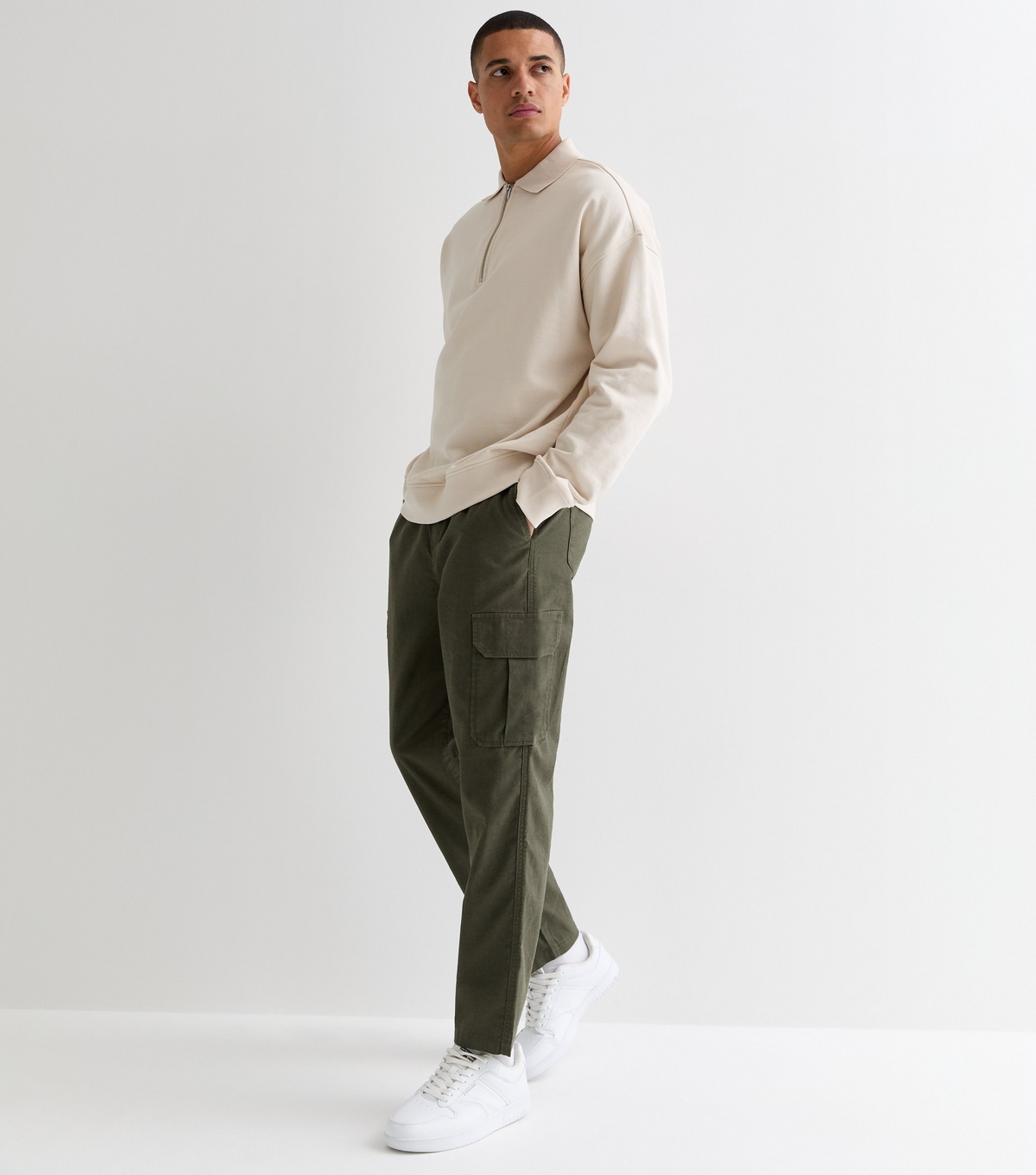 Men's Khaki Linen Blend Cargo Trousers New Look